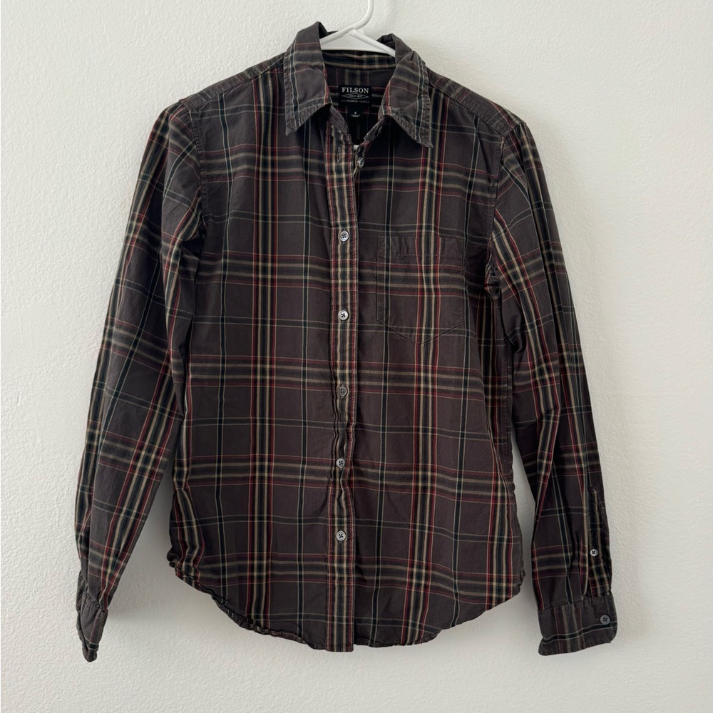 CC Filson 100% Cotton Brown Plaid Long Sleeve Button Up Shirt women's Small